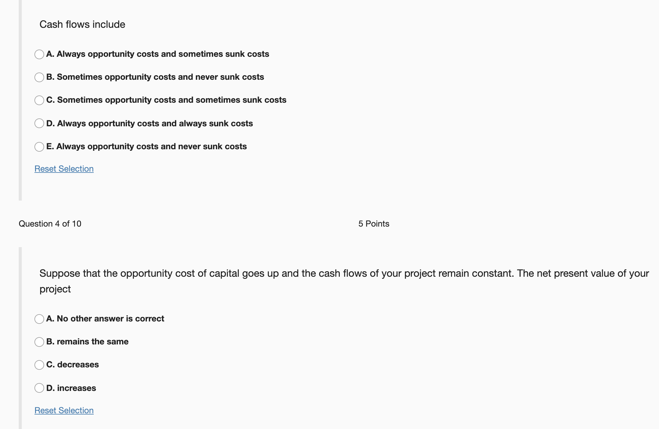 alternative opportunity with the same risk characteristics Reset Selection Jestion 2 of