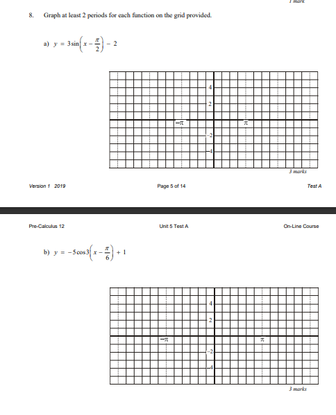 8. Graph at least 2 periods for each function on the
