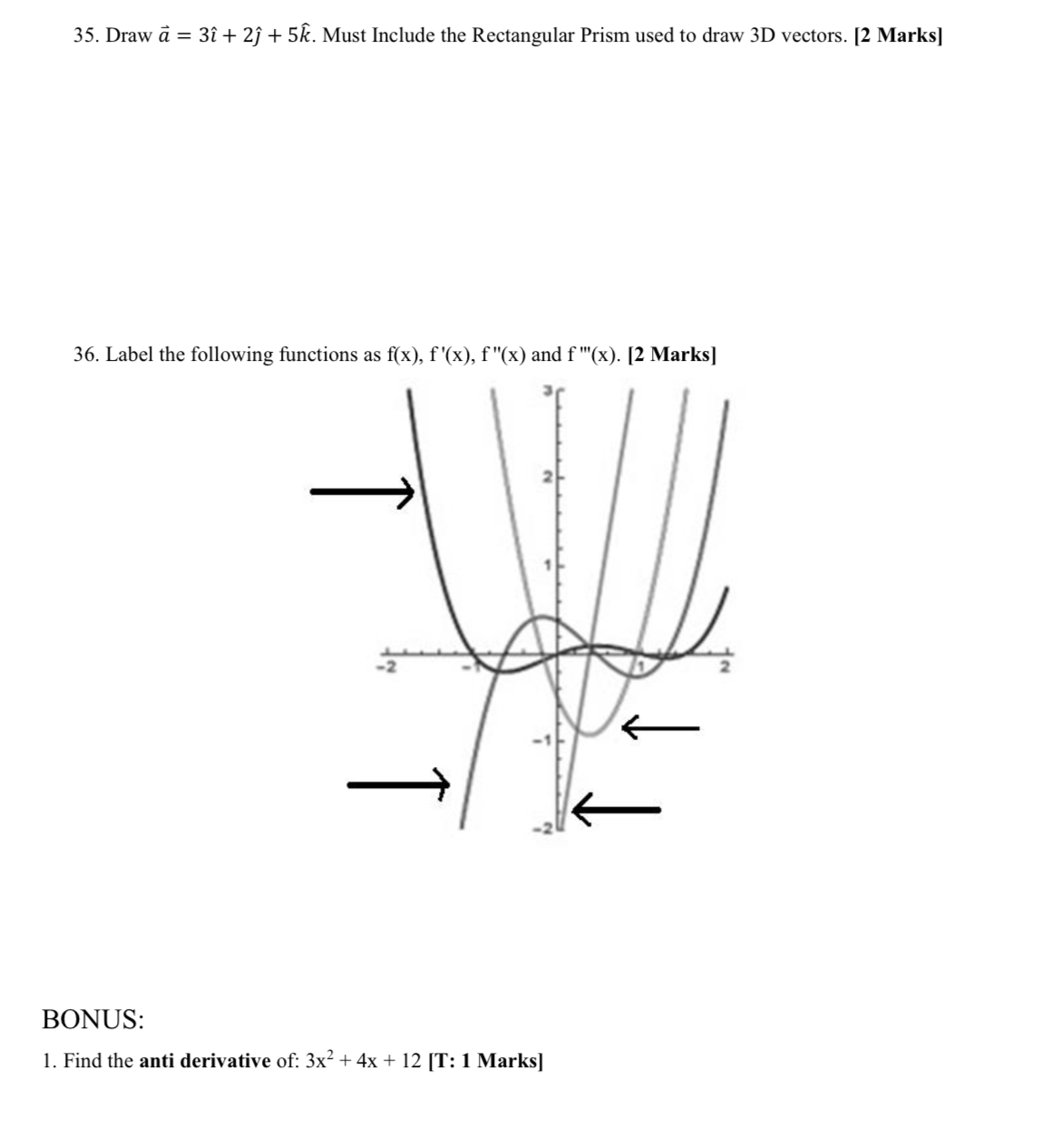 the Rectangular Prism used to draw 3D vectors. [2 Marks] 36. Label