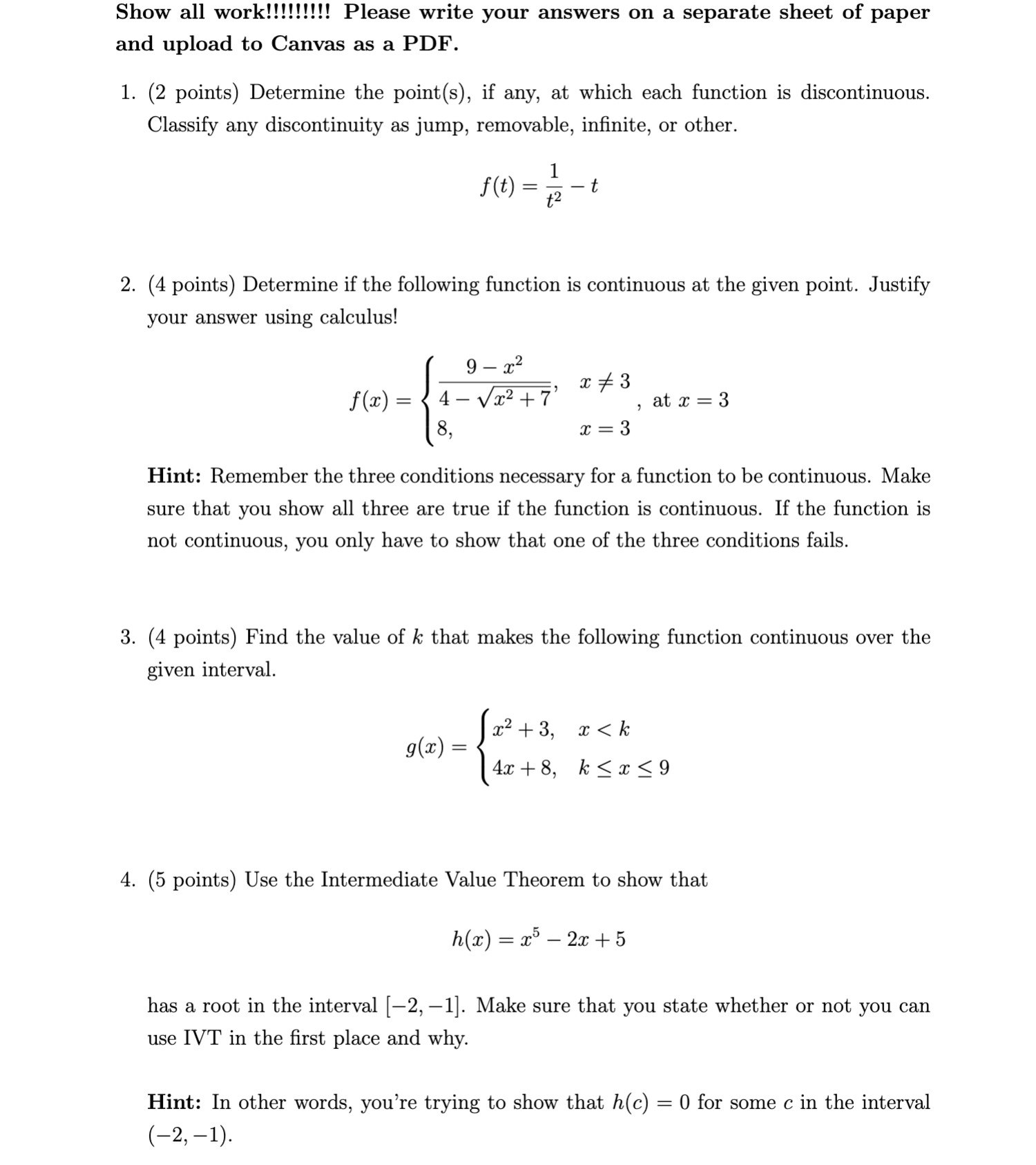 Show all work!!! Please write your answers on a separate sheet