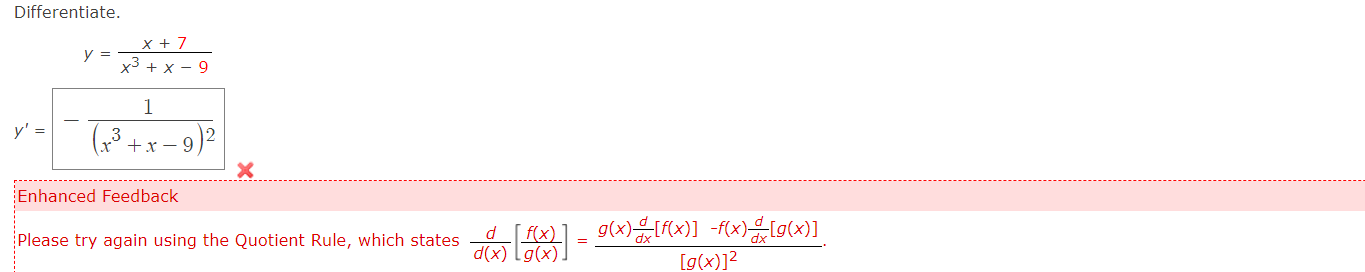 1 y' +x -9) 2 X Enhanced Feedback Please try again using