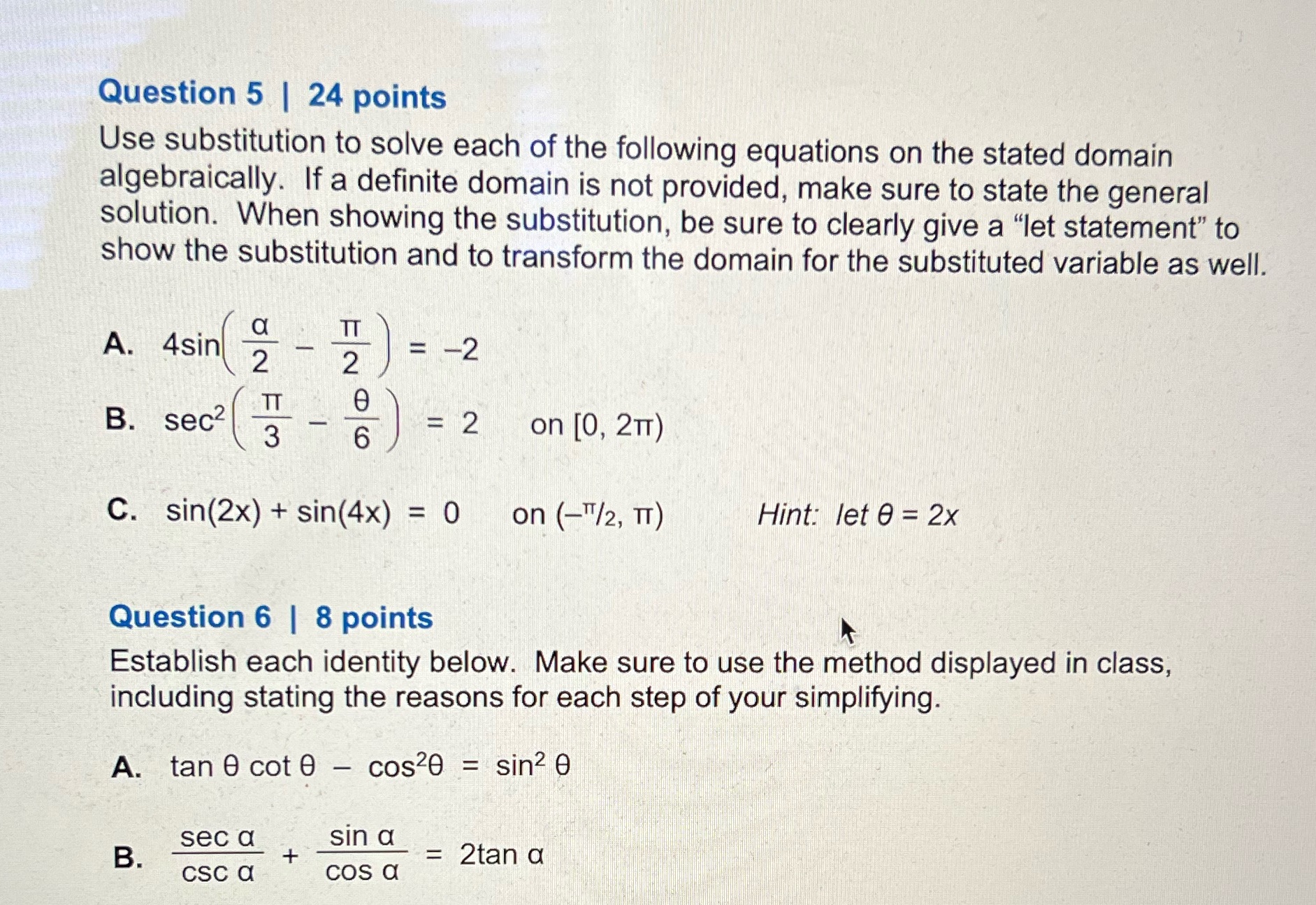 24 points Use substitution to solve each of the following equations on
