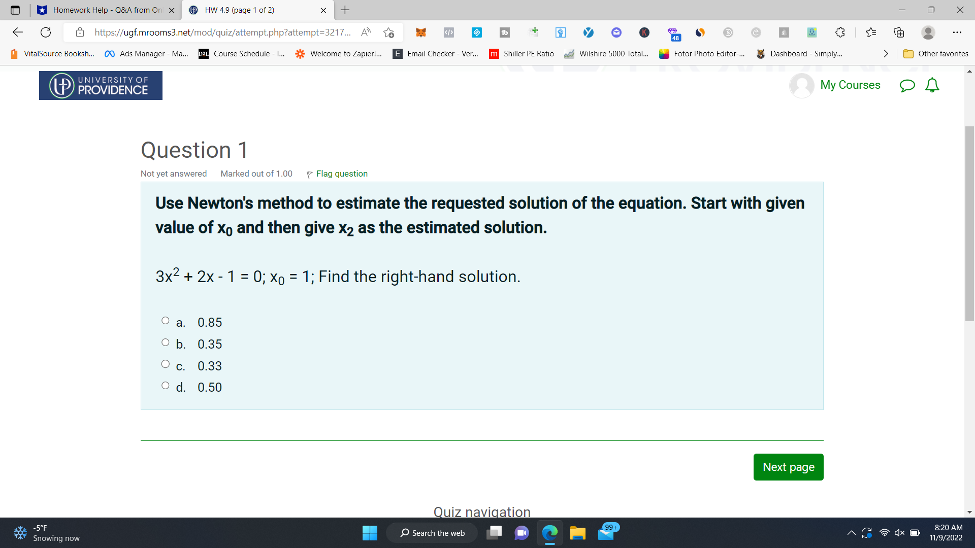 b. -1 O c. 0o Od. 1 Previous page Next page Quiz