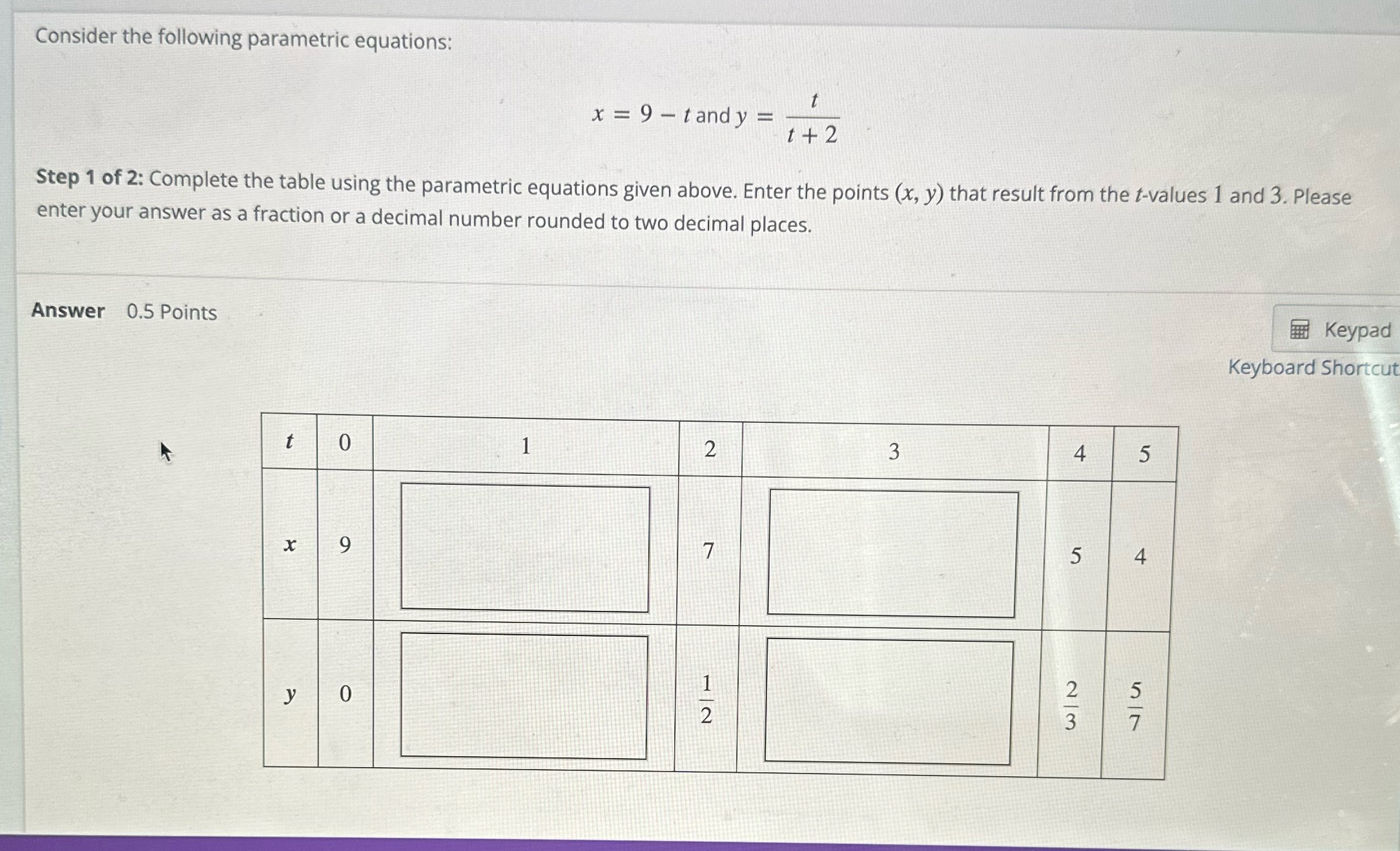  Consider the following parametric equations: x = 9 - tandy =