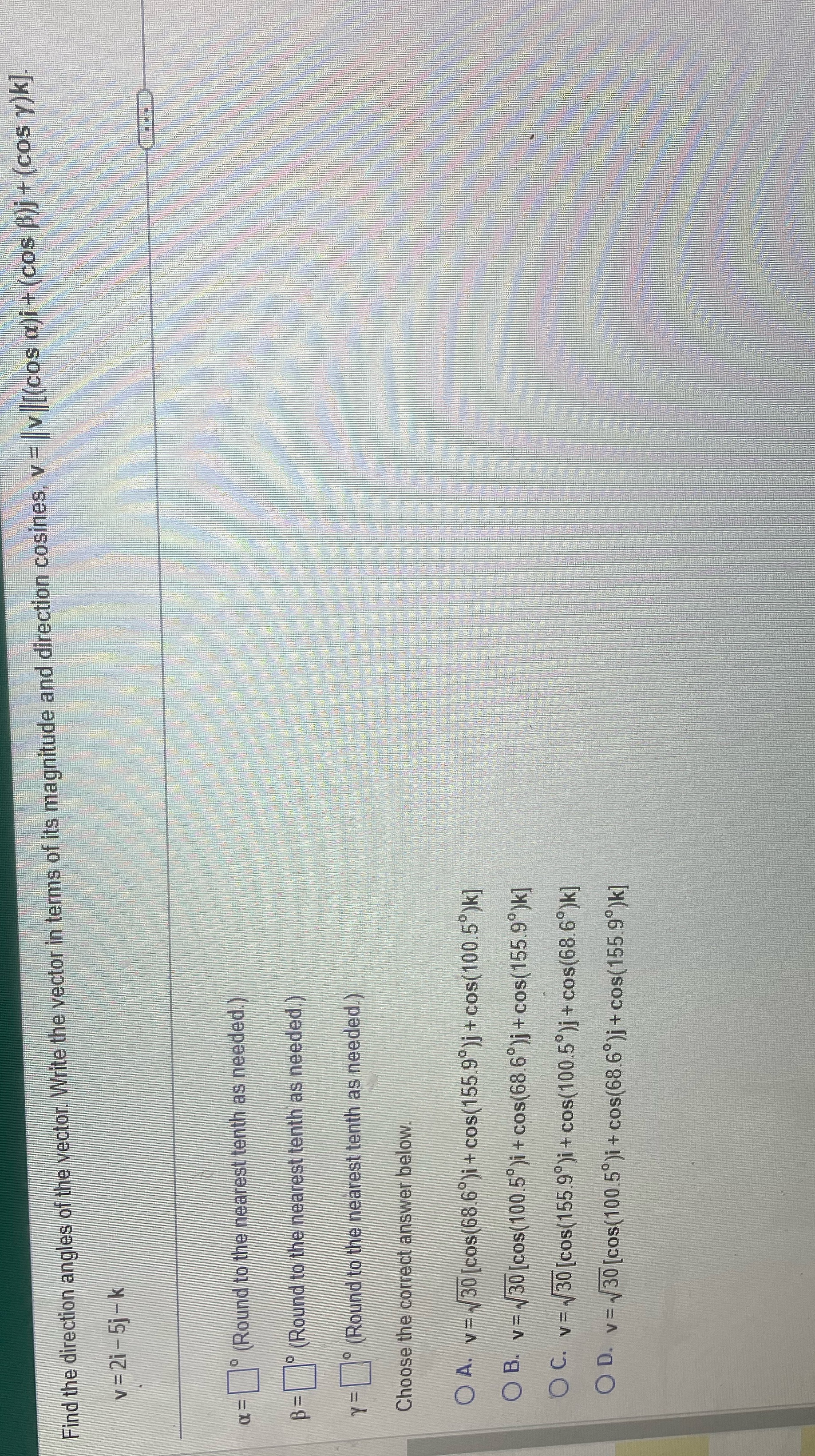 terms of its magnitude and direction cosines, v = v |[(cos a)i