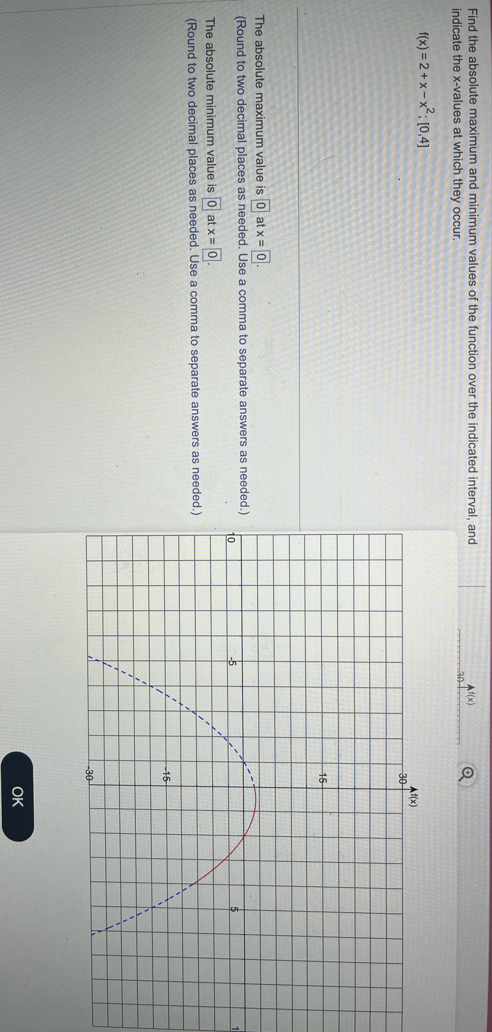  Find the absolute max and min values of the function over