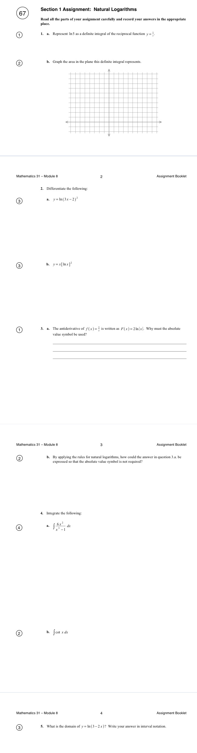  Part 1 67 Section 1 Assignment: Natural Logarithms Read all the