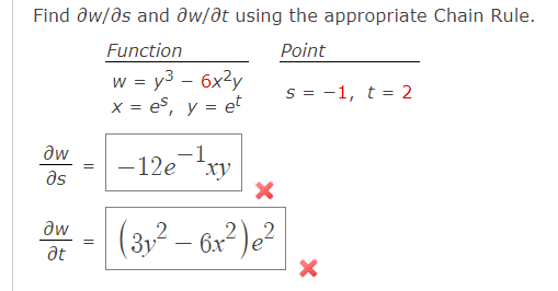 y3 _ 6x2y 12e xy Point -1, 2 x 3y 6x2)e2 x