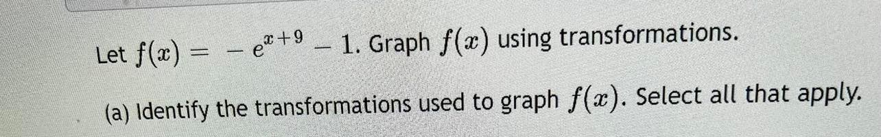 (a) Identify the transformations used to graph f(a). Select all that apply