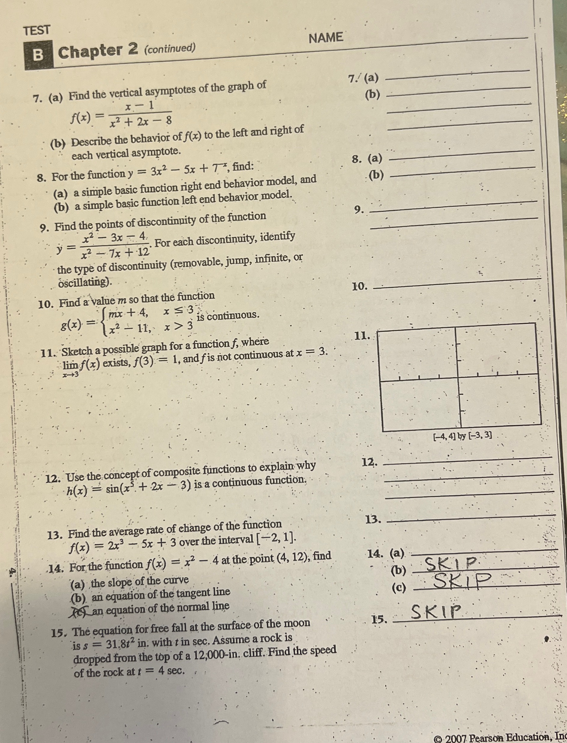  TEST B Chapter 2 (continued) NAME 7. (a) Find the vertical