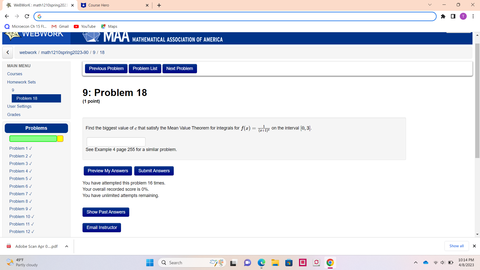 G Microecon Ch 15 FI.. M Gmail YouTube Maps WEBWORK MAA MATHEMATICAL