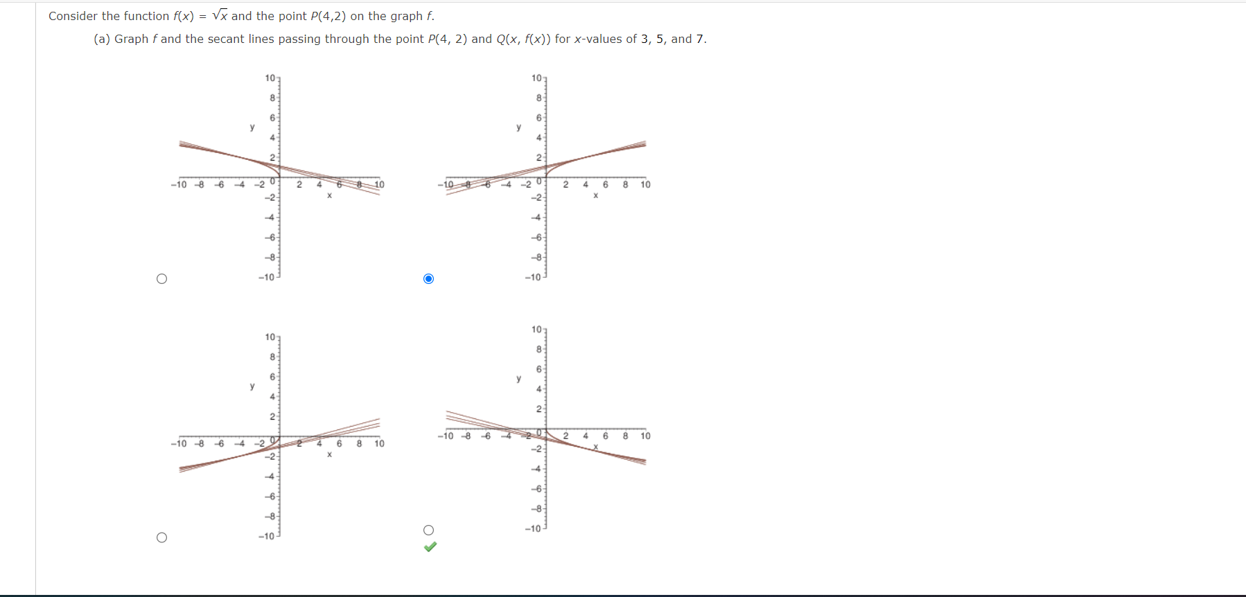 the point P(4, 2) and Q(x, f(x)) for Xivalues of 3, 5,