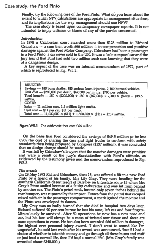 Financial Analysis Case study: the Ford Pinto Finally, try the following