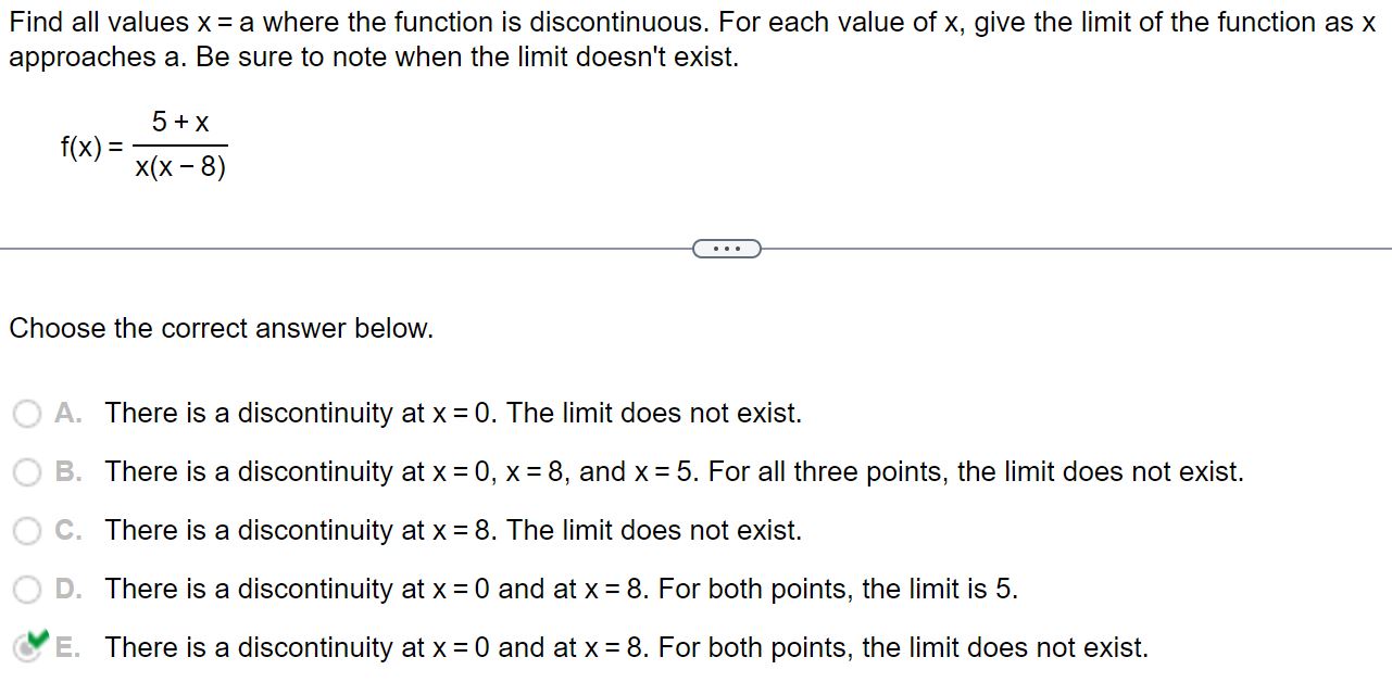  Find all values x = a where the function is discontinuous.