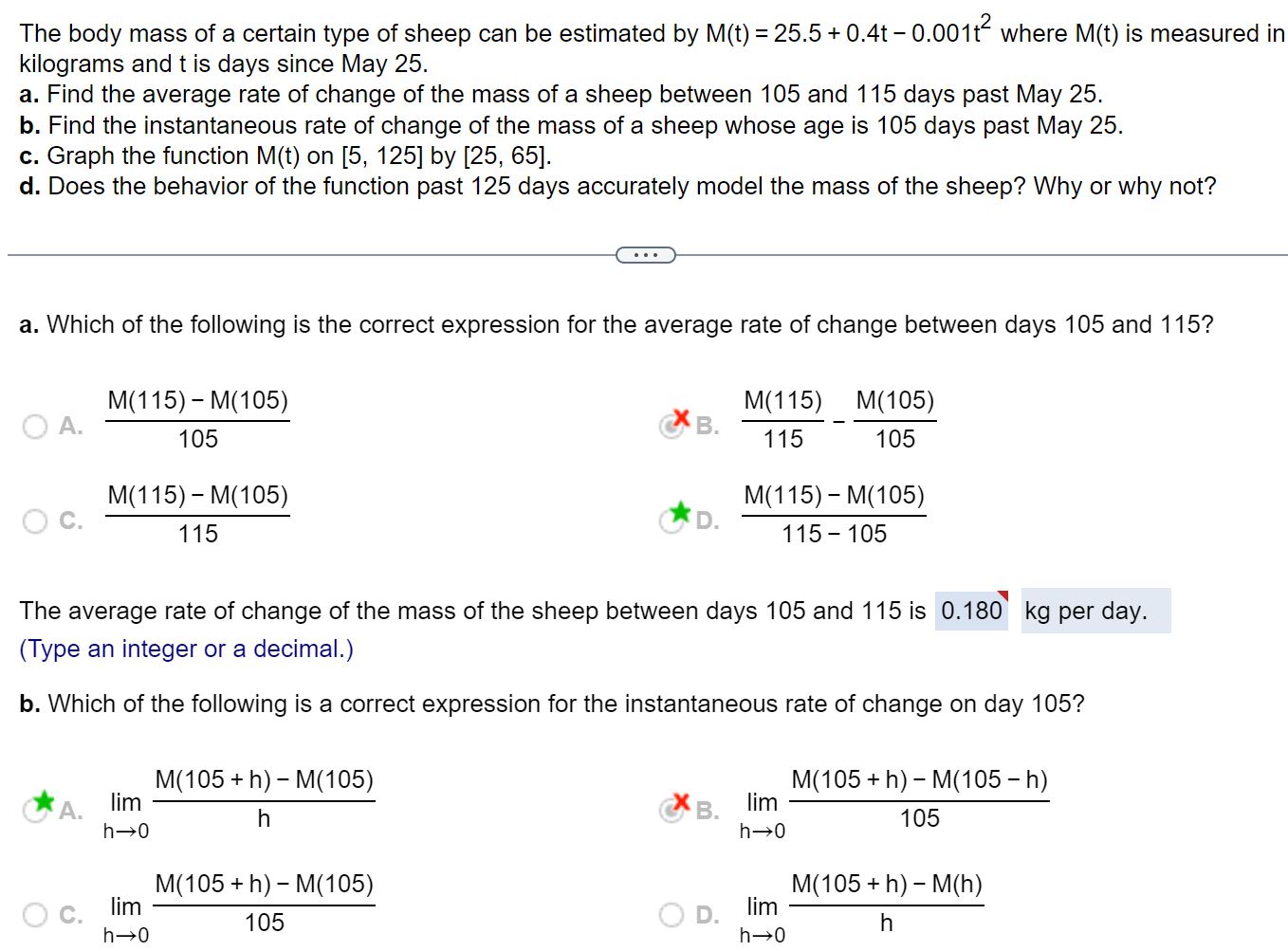 For each value of x, give the limit of the function as