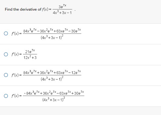 84x3e7x 12++3 -30e7X 12e 84x3e7X+36x2e7X+3xe B4x3e7X+36x2e7X-63xe (4x3 3x
