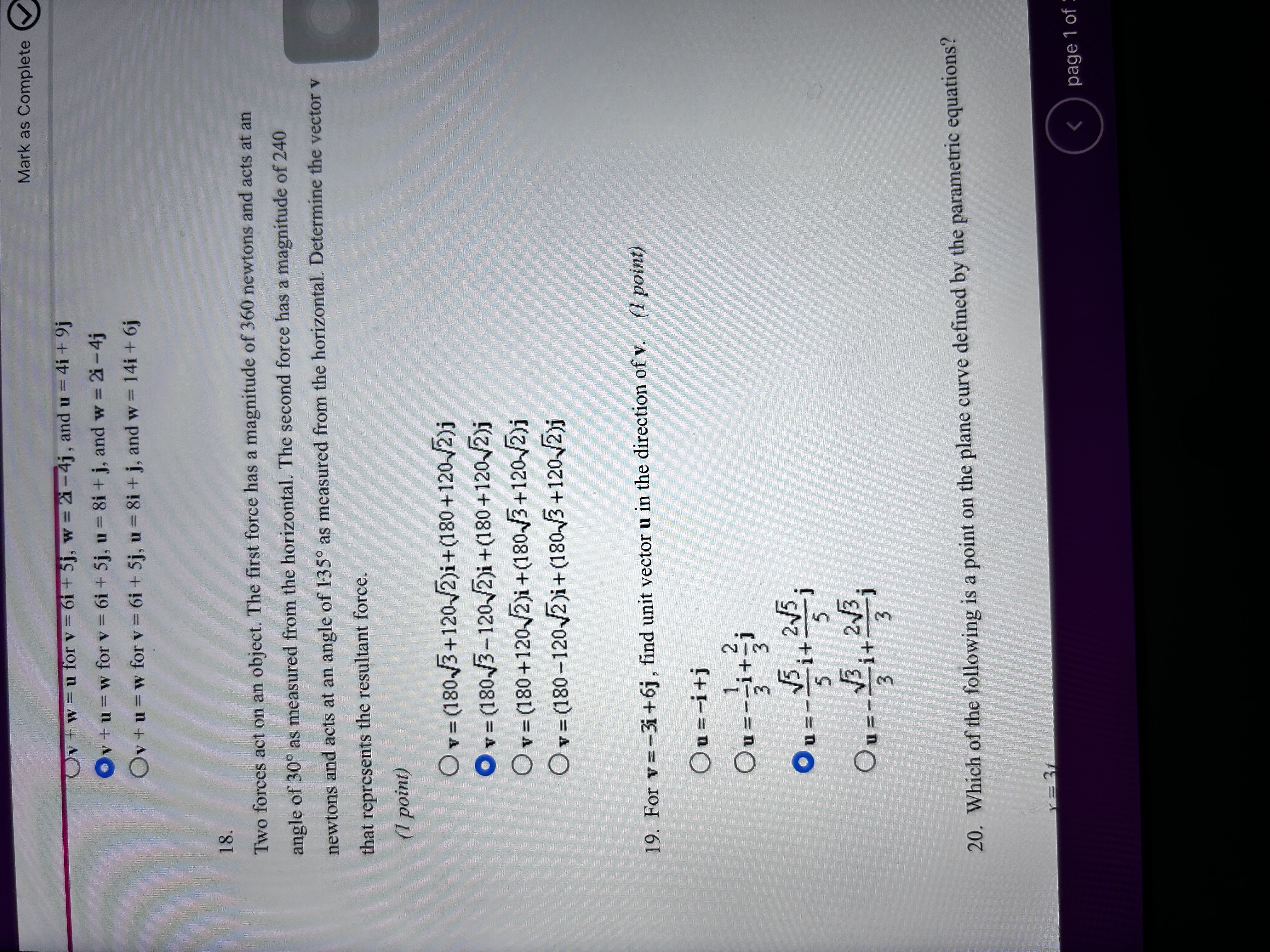 16. Given vectors u = (-6,4) and v = (3,6), determine if