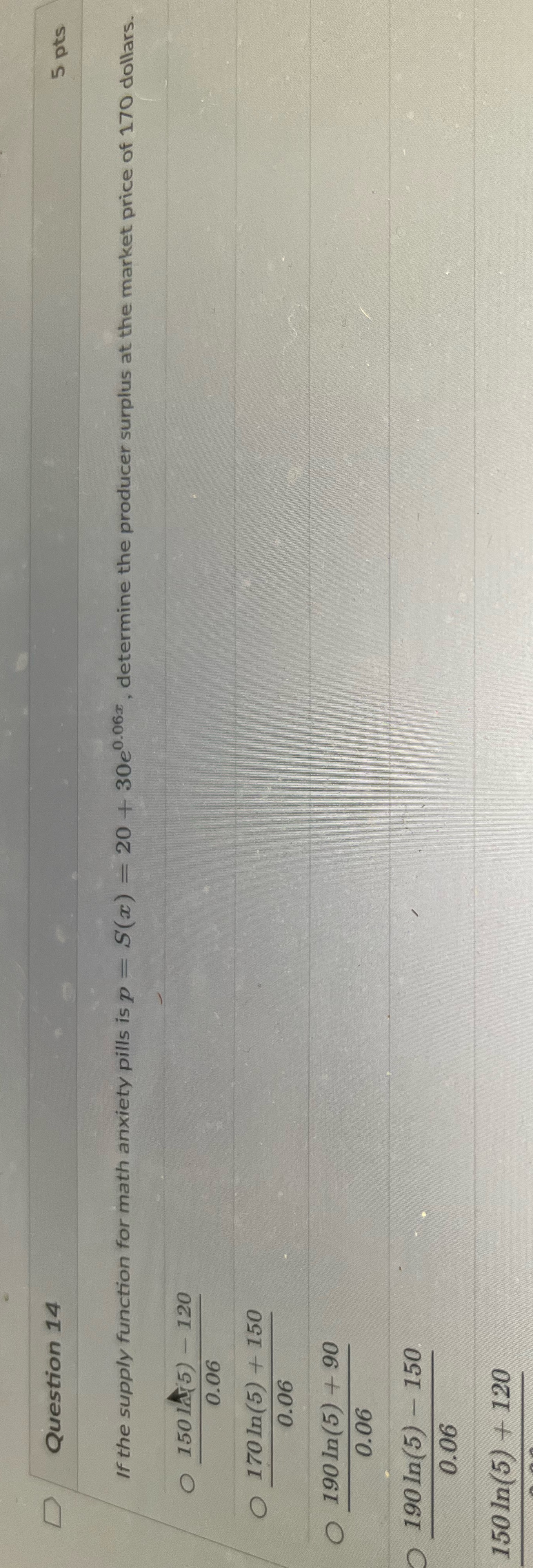 pills is p = S(x) = 20 + 30e0.062, determine the producer