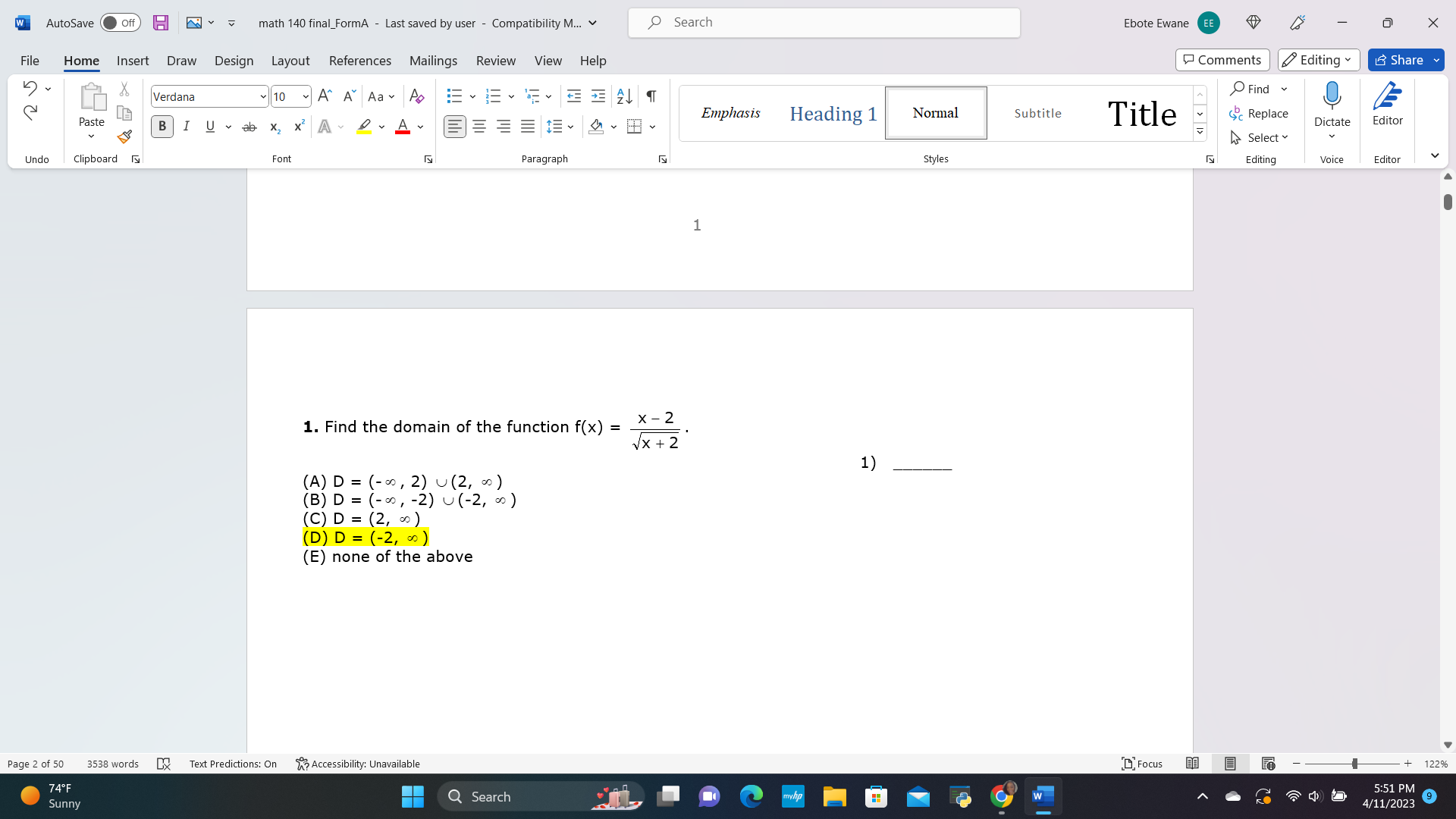  W Off math 140 final_FormA - Last saved by user -