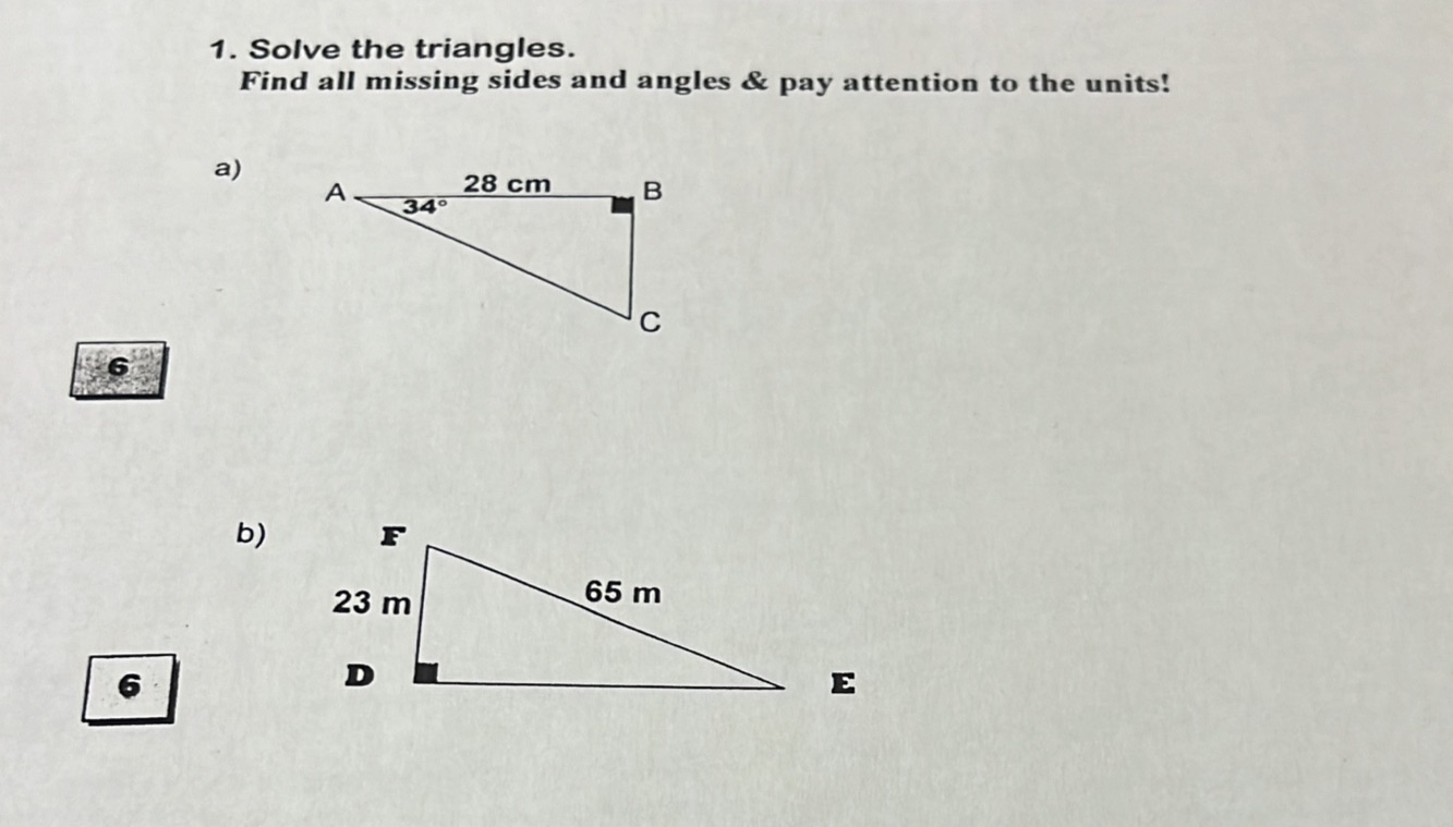 pay attention to the units! a) A 28 cm B 340 C