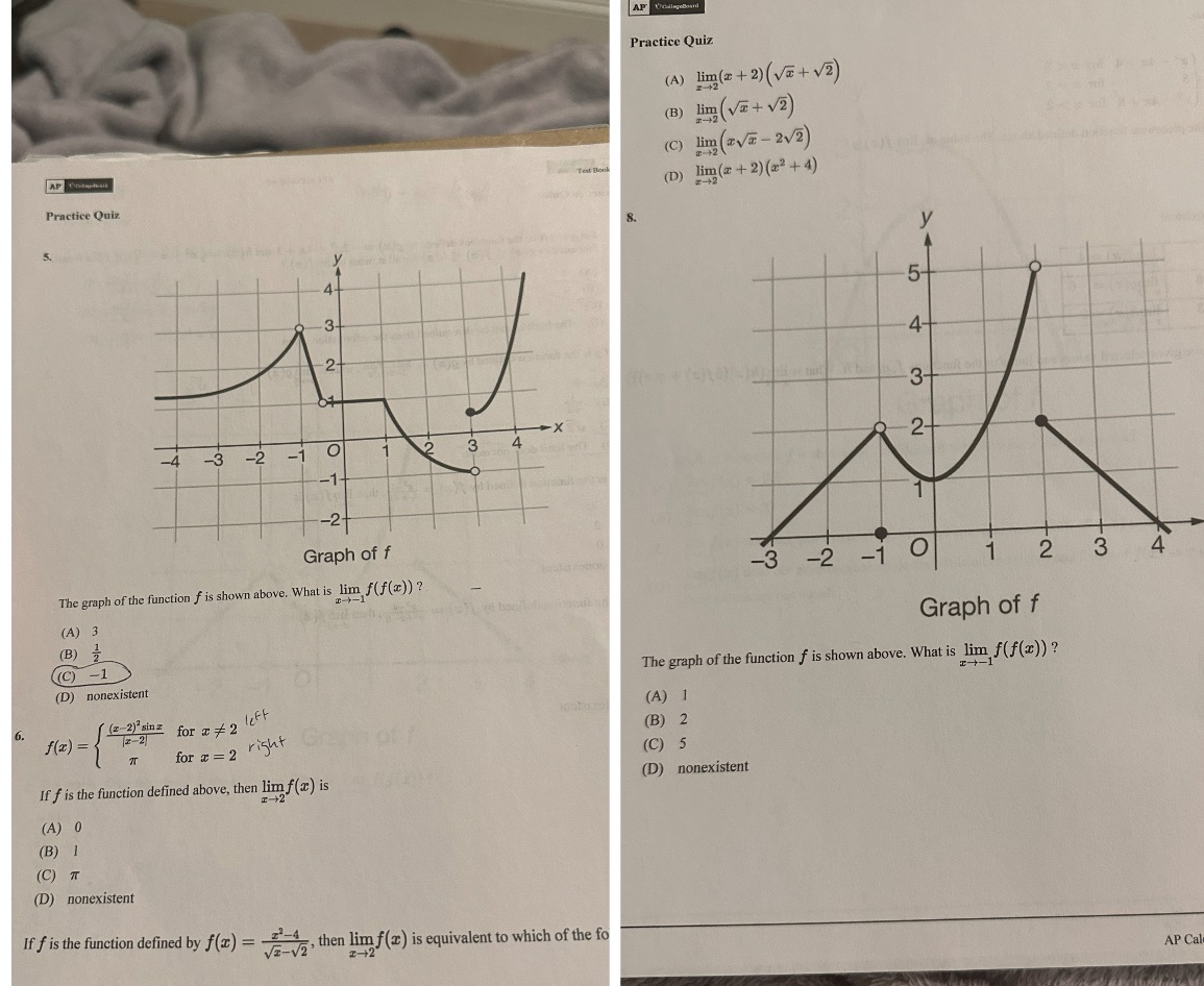  Help me please Practice Quiz (A) lim(x + 2) ( vx