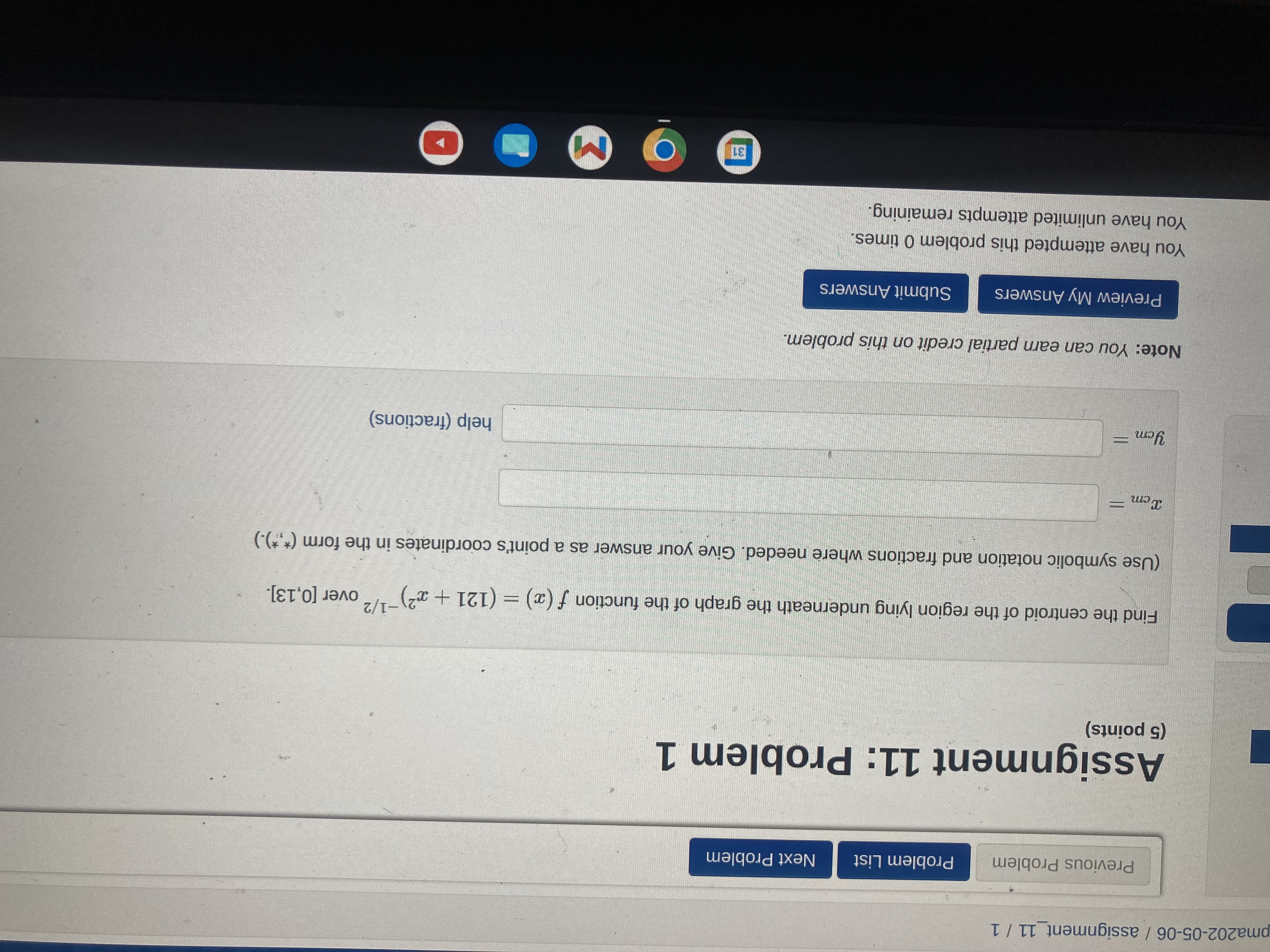 so much! Previous Problem Problem List Next Problem Assignment 11: Problem 2
