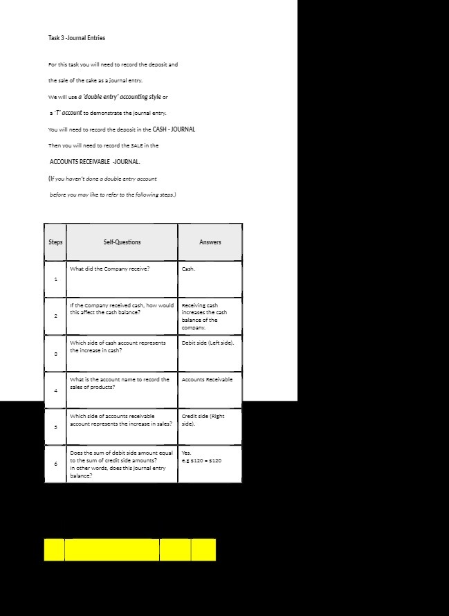  Task 3-Journal Entries For this task you will need to record