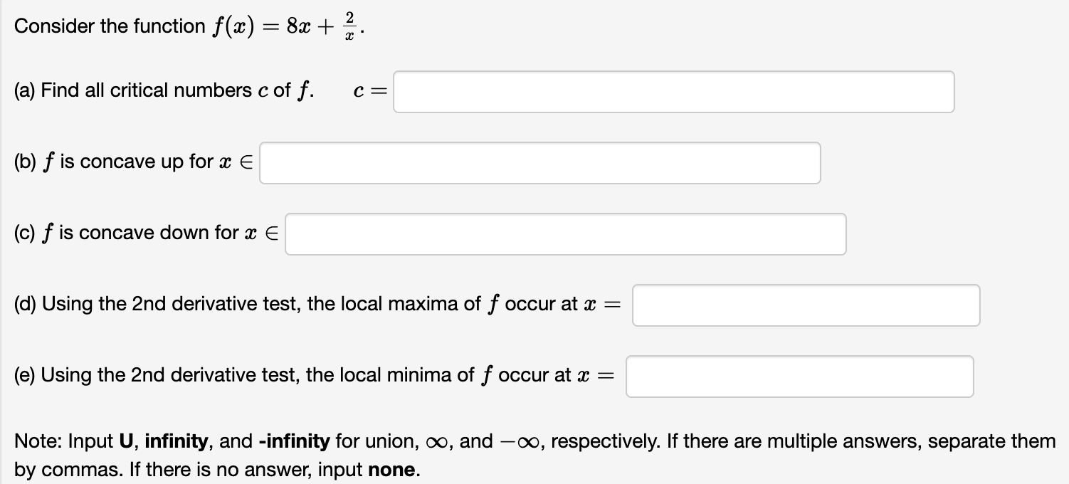 :r: = (e) Using the 2nd derivative test, the local minima of