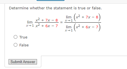 7x - 8 lim x2 + 7x - 8 X- 1 =