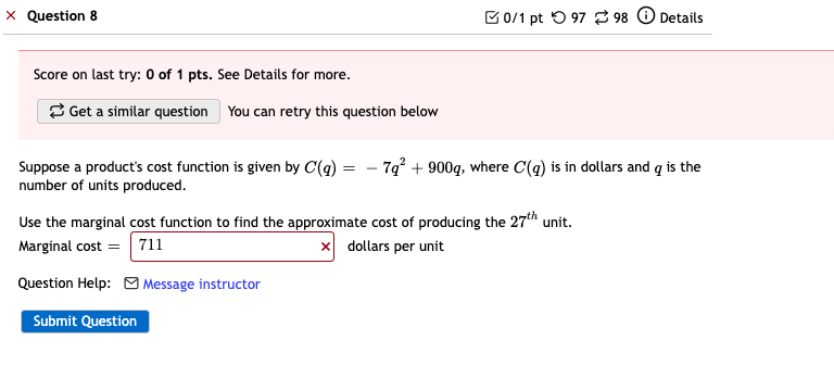 Question 8 Score on last try: O of 1 pts. See Details