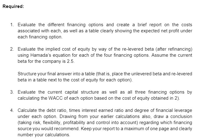 Required: 1. Evaluate the different nancing options and create a brief