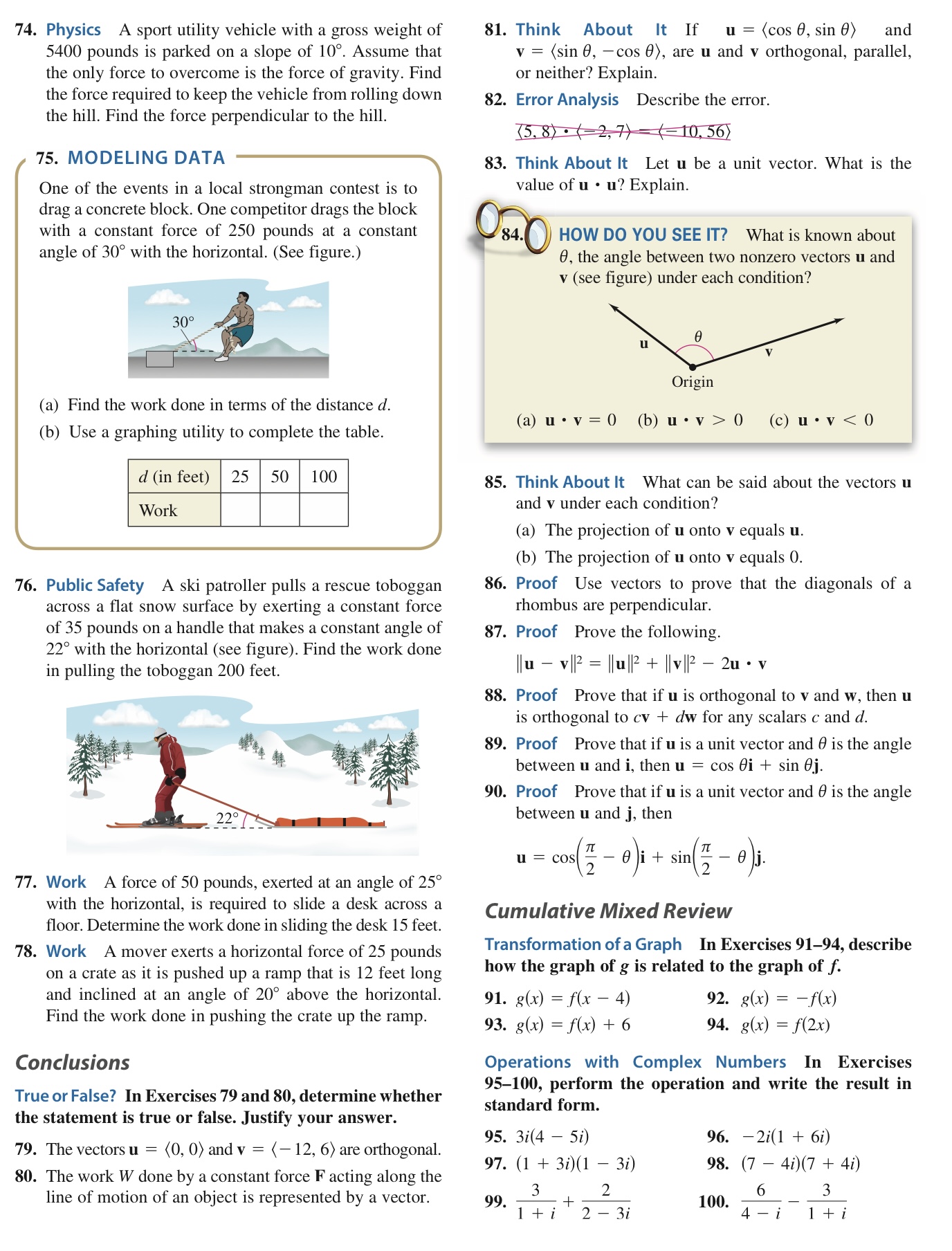 determine whether u and v are orthogonal, parallel, or neither. 47. u