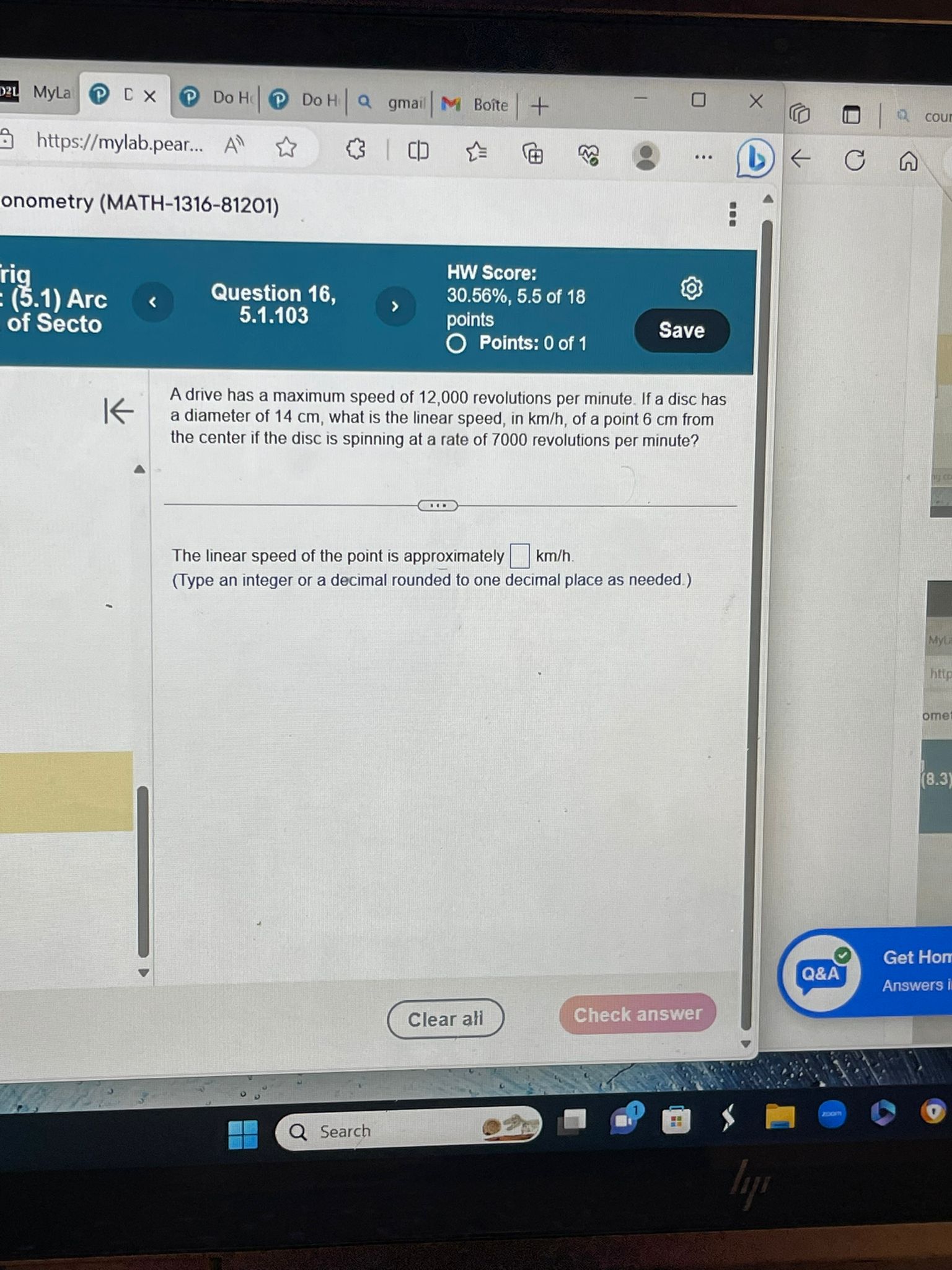 Arc Question 18, 30.56%, 5.5 of 18 f Secto 5.1.107 points Save