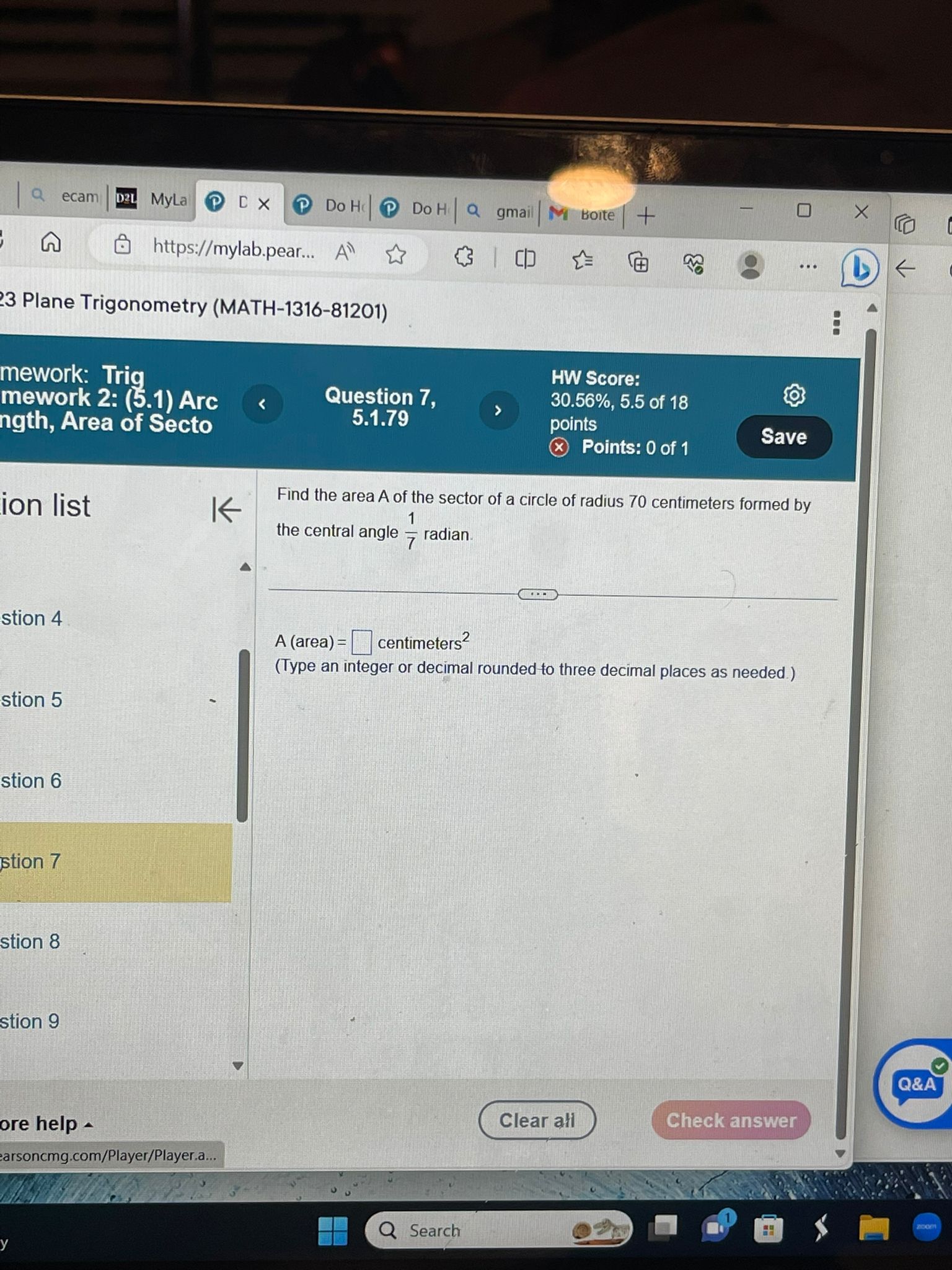 0 X Q cours https://mylab.pear... A . . G nometry (MATH-1316-81201) (5.1)