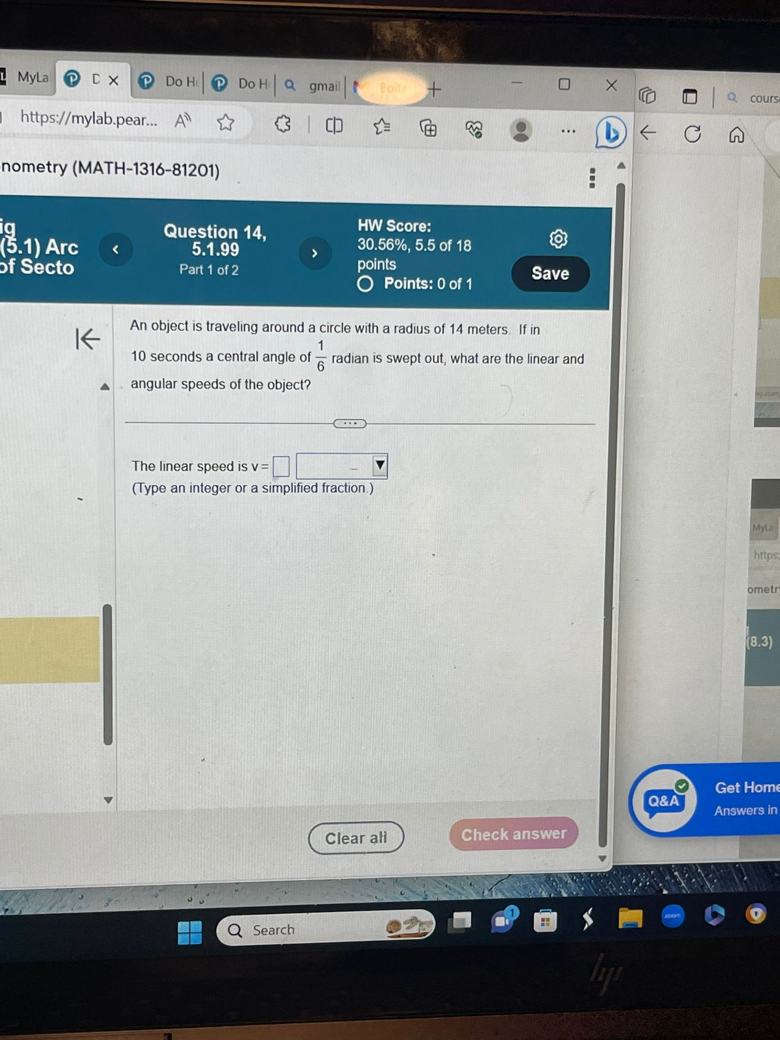 object is traveling around a circle with a radius of 14 meters.