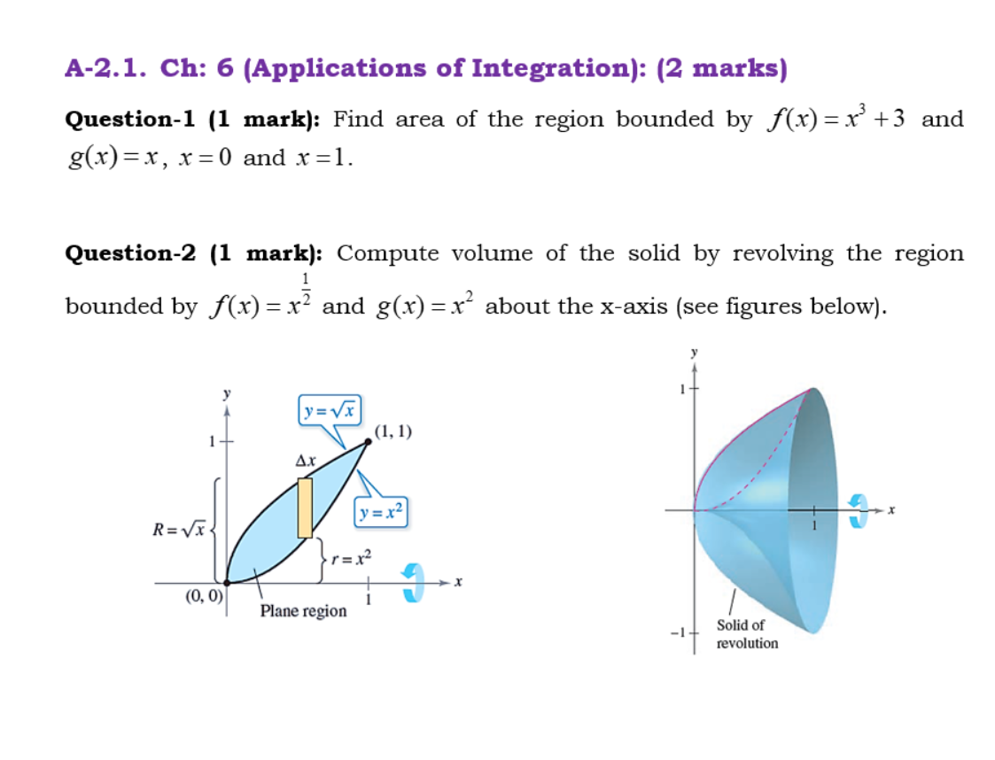 Integration by Part formula: fe cosx dx Question-4 (0.5 marks): Evaluate the