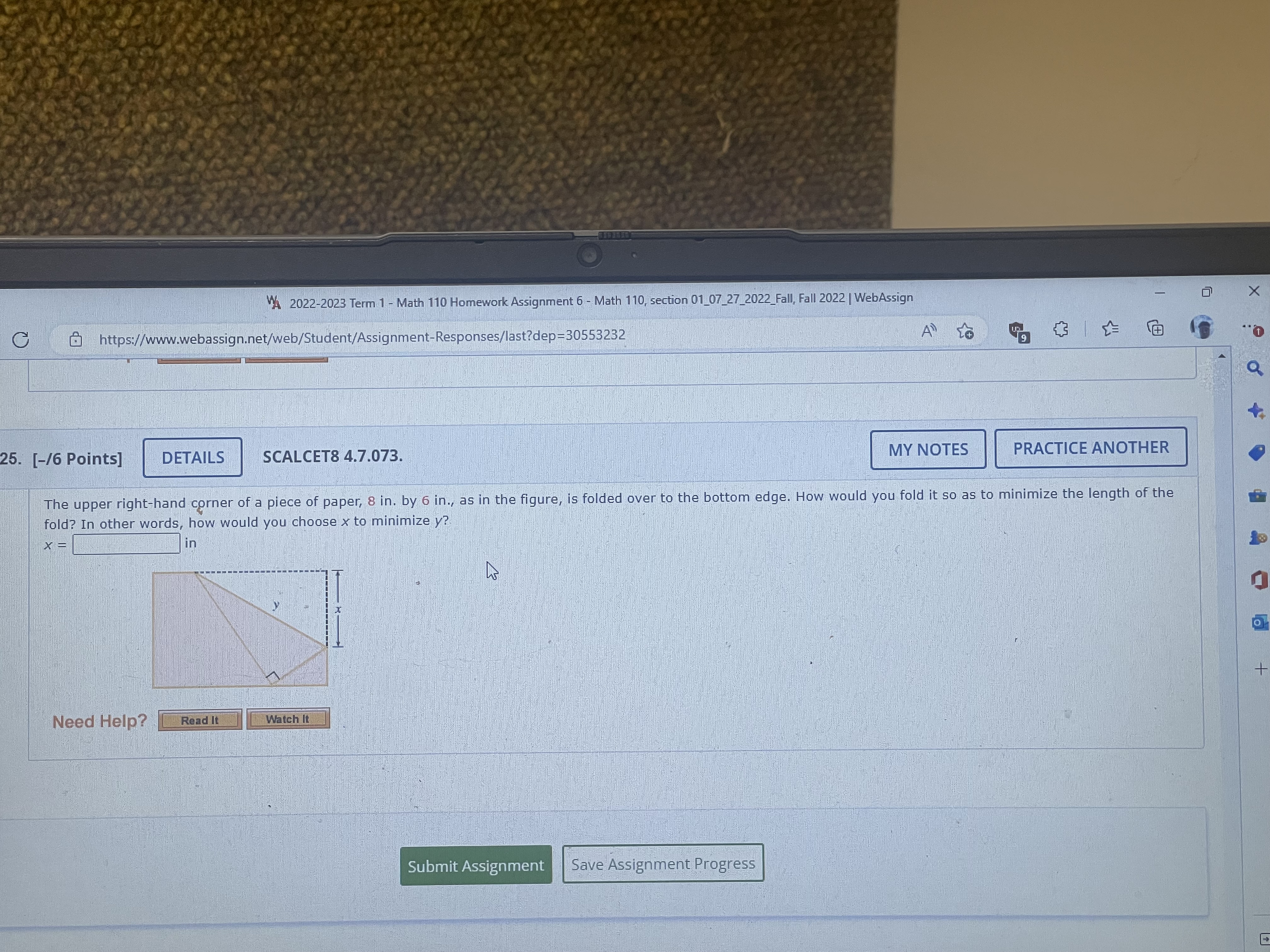 MA 2022-2023 Term 1 - Math 110 Homework Assignment 6 -