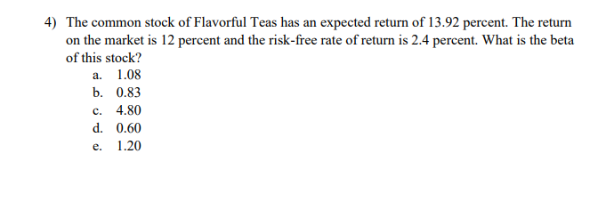 slope of the security market line? a. 7.25 percent b. 7.33 percent