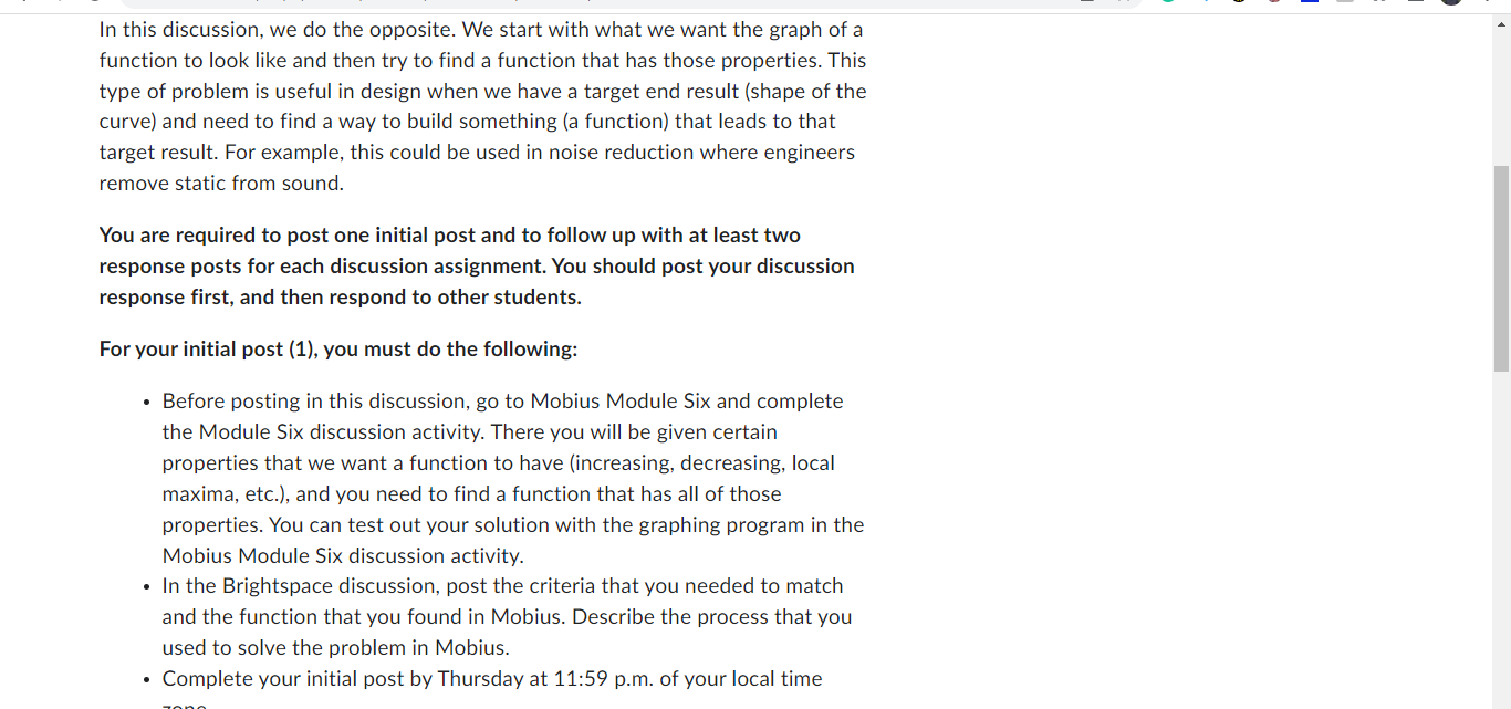 criteria for their functions, so in your initial post in Brightspace be