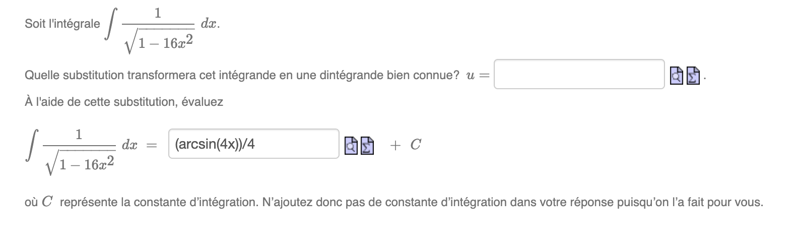 1 Soit Ilintgrale 16c2 Quelle substitution transformera cet intgrande en une dintgrande