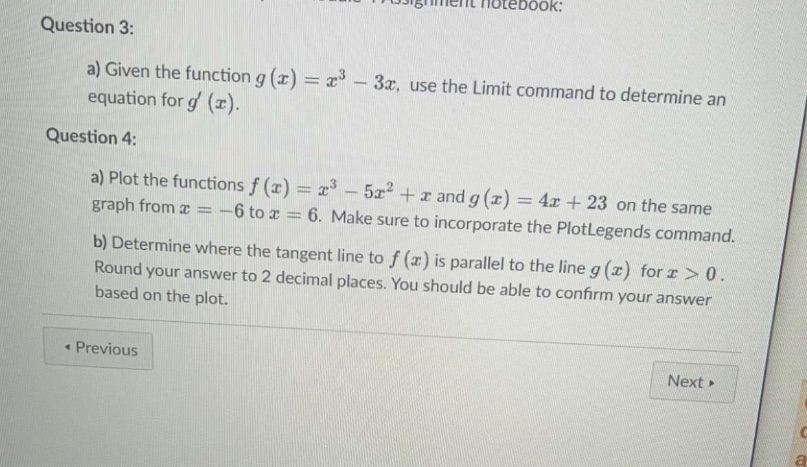  CITL notebook: Question 3: a) Given the function g (x) =