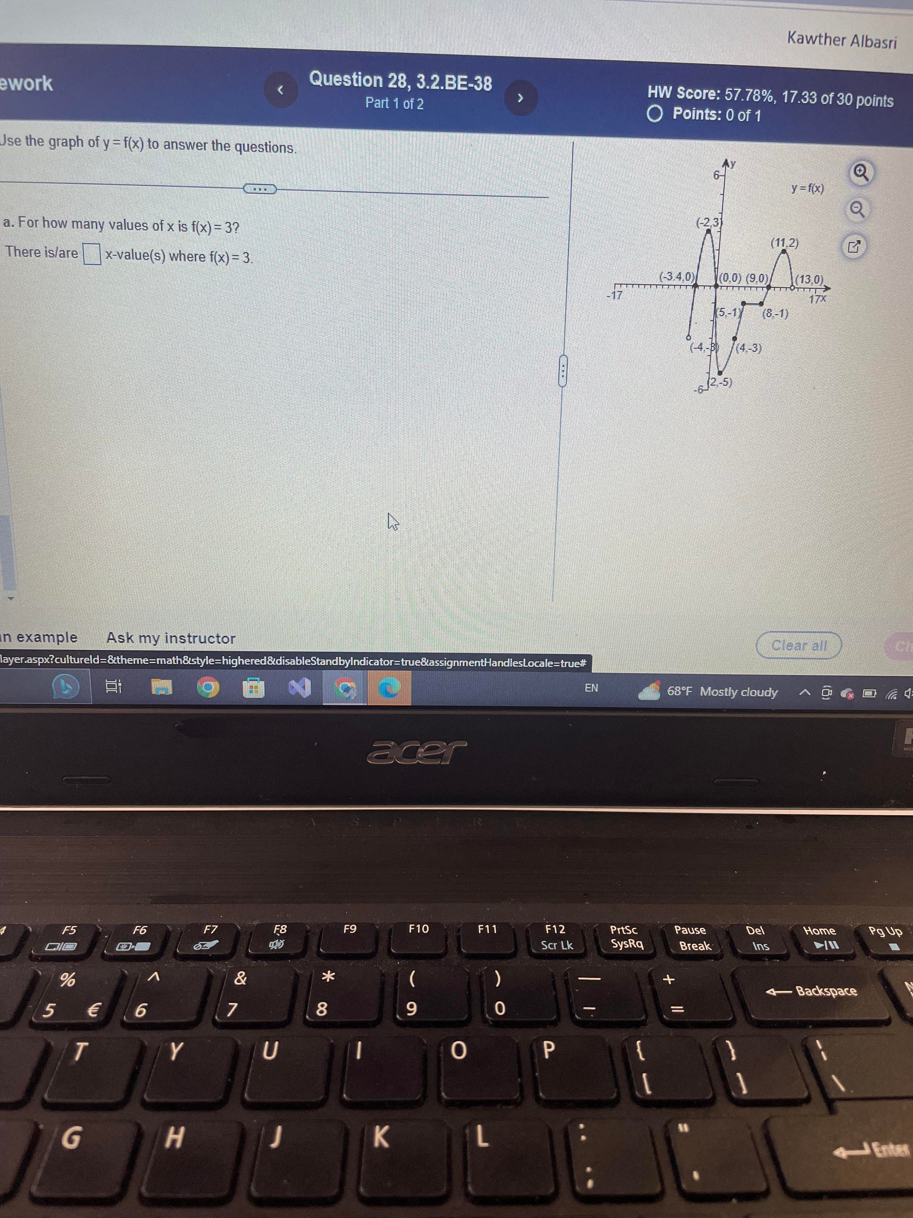 nework Question 16, 3.2.19 Part 1 of 4 HW Score: 57.78%, 17.33