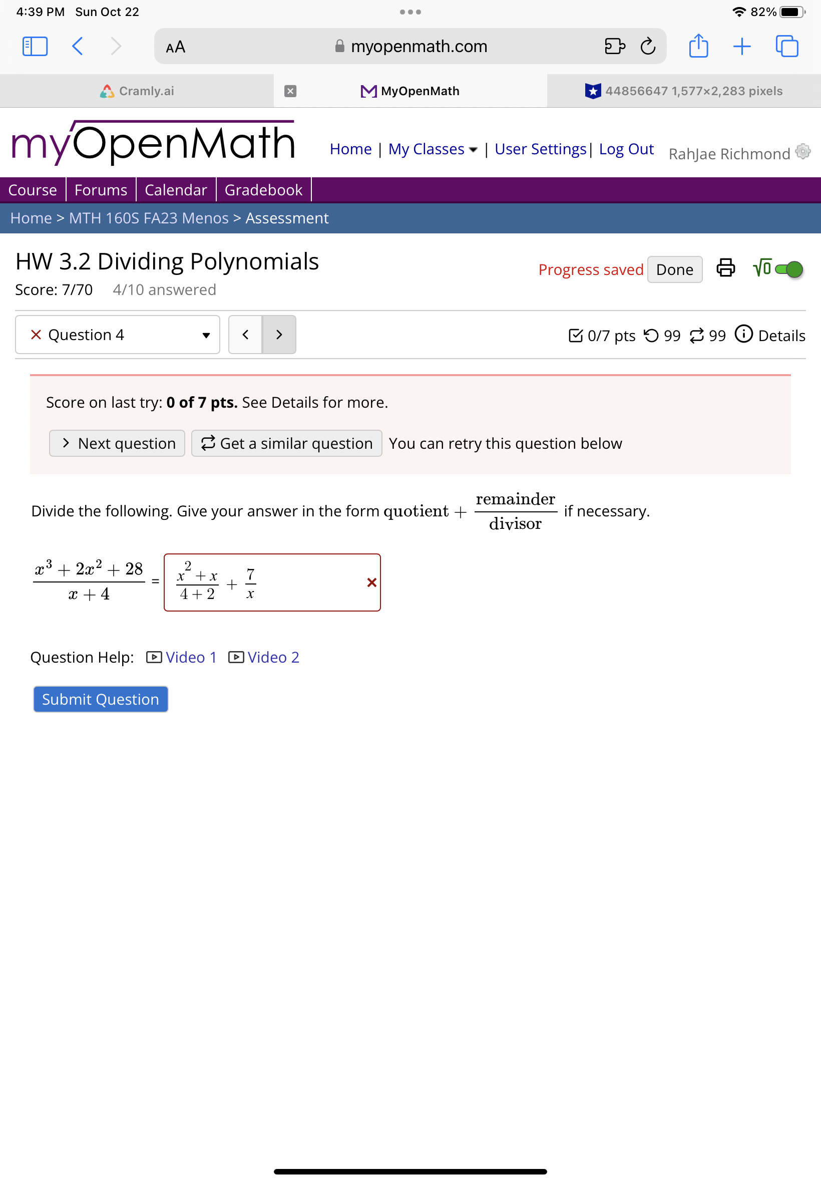 & Written Example Submit Question4:39 PM Sun Oct 22 . . .