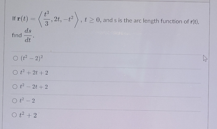 2 0, and s is the arc length function of r(t), ds