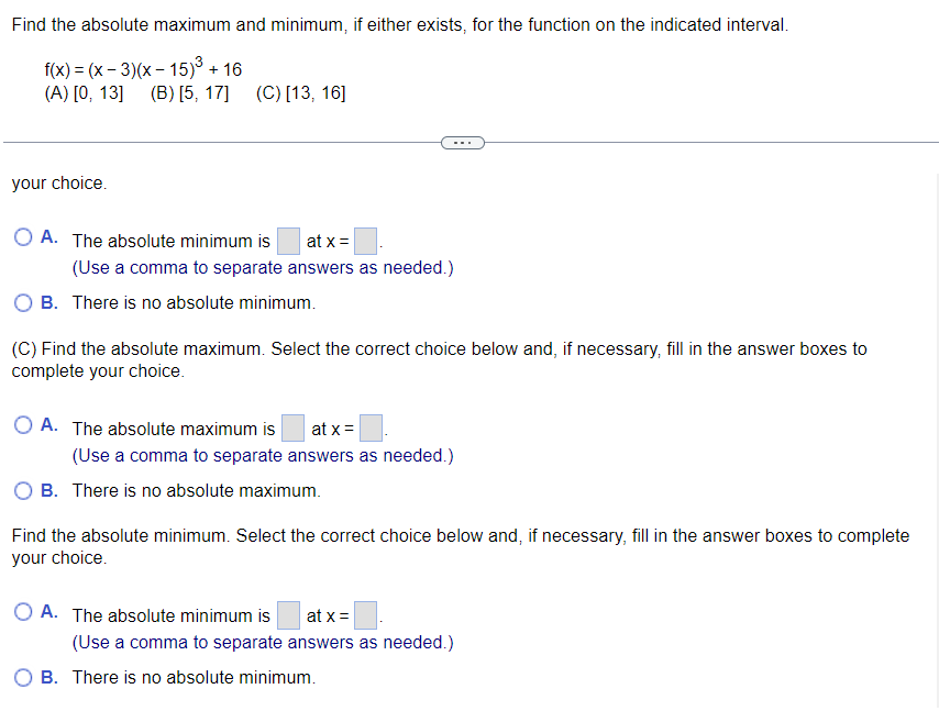 (A) [0, 13] (B) [5, 17] (C) [13, 16] (A) Find the