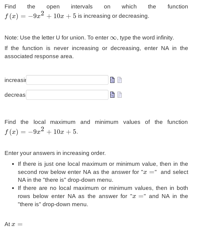 Find the open intervals on which the function f (ac) =