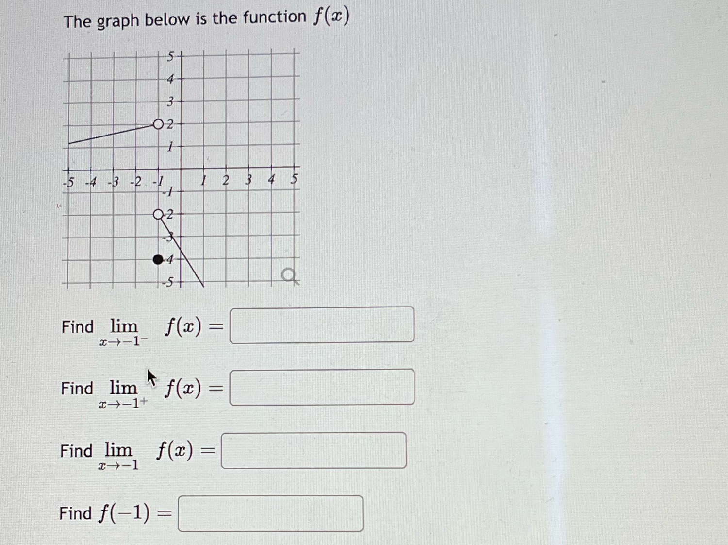 -3 - 2 - 1 2 Find lim f(x) = Find lim