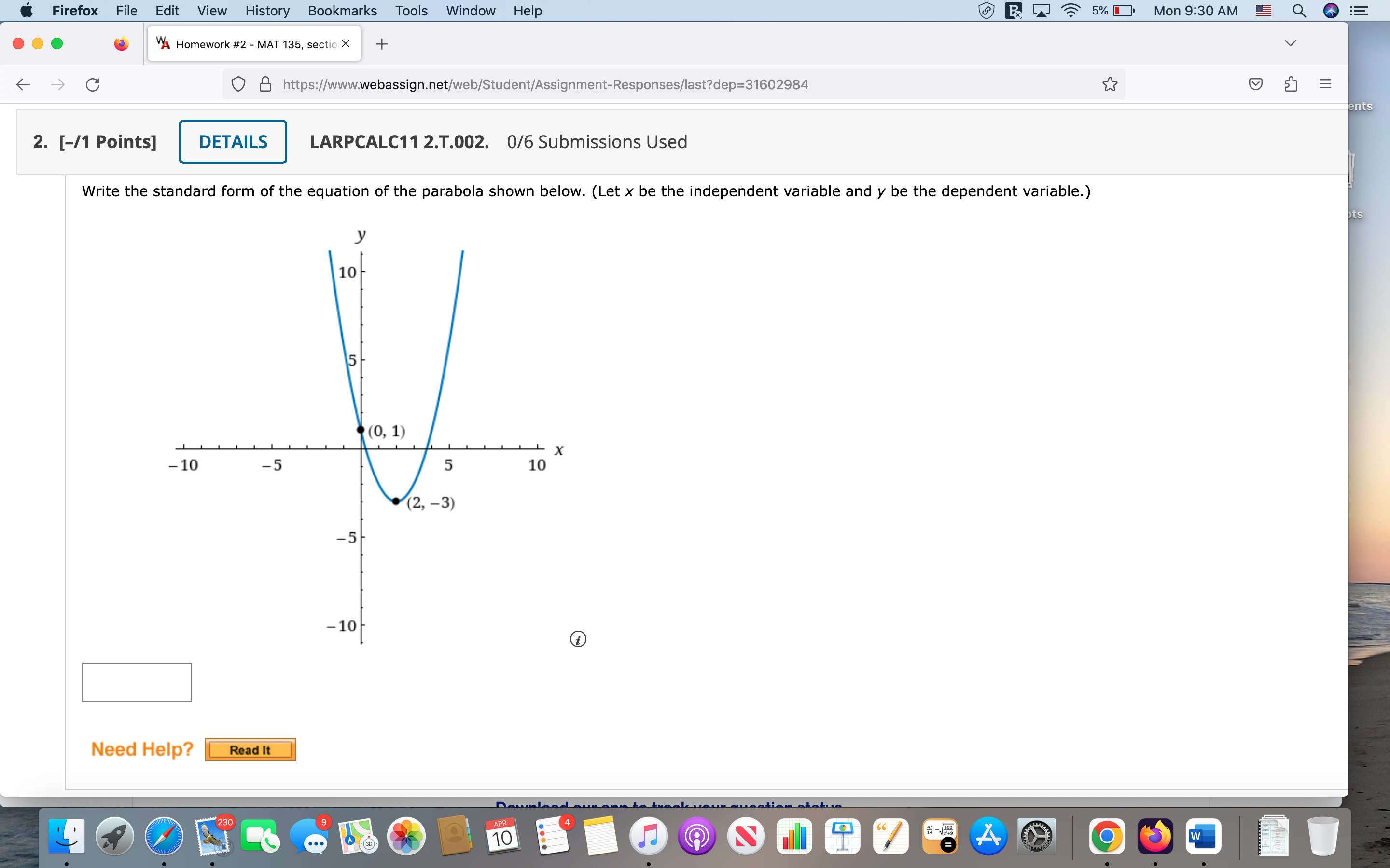 LARPCALC11 2.T.002. 0/6 Submissions Used Write the standard form of the equation
