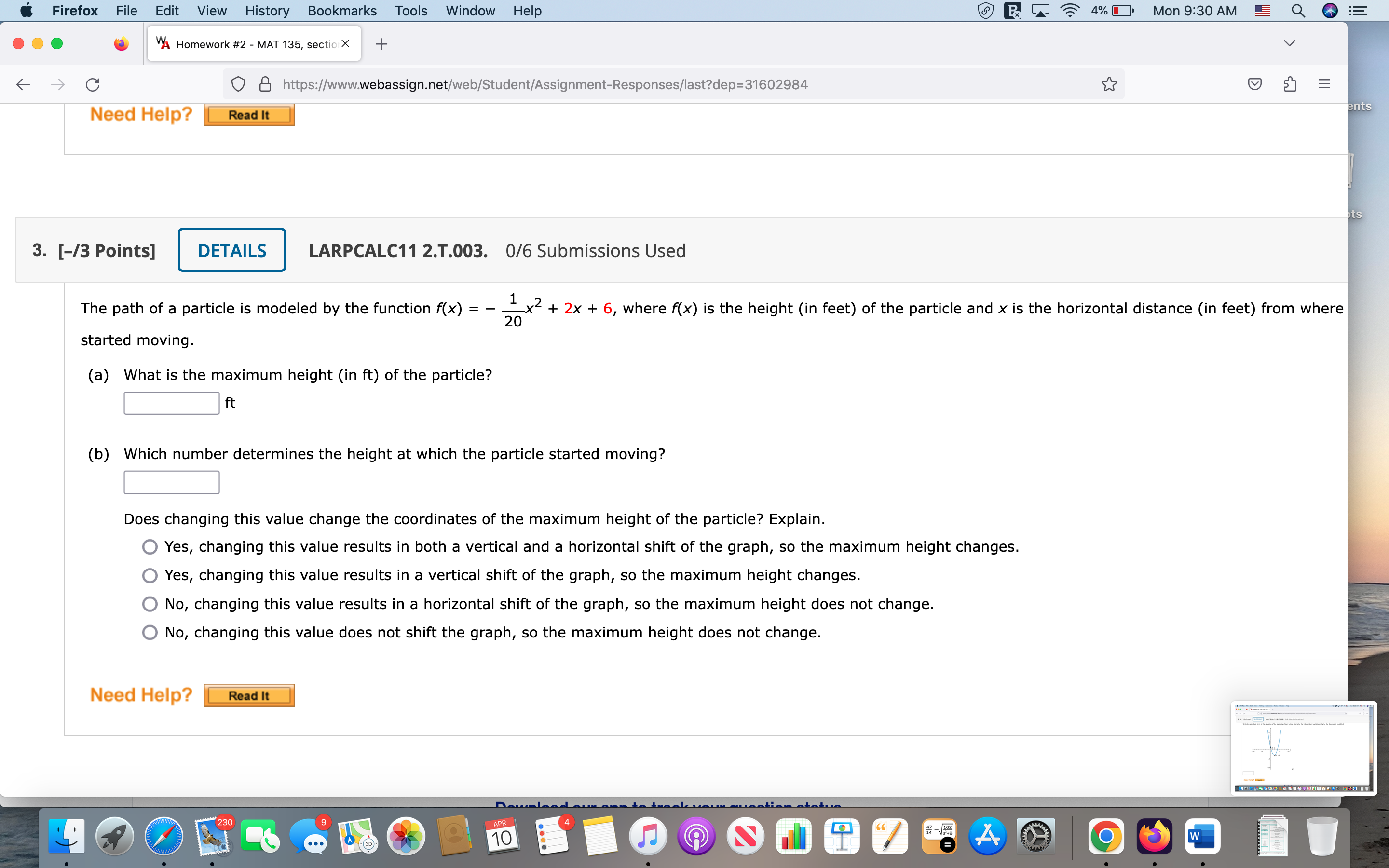 of the parabola shown below. (Let x be the independent variable and