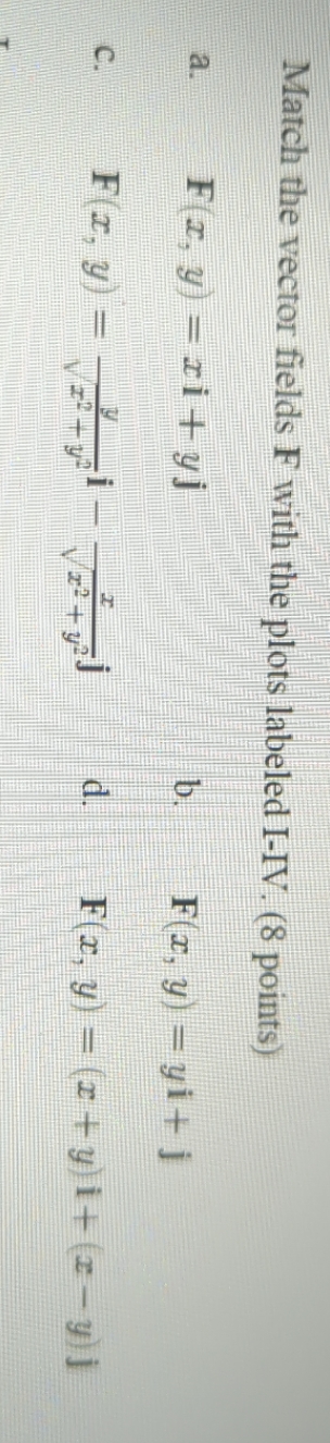 the plots labeled I-IV. (8 points) F(x, y = rityj F(x, y)